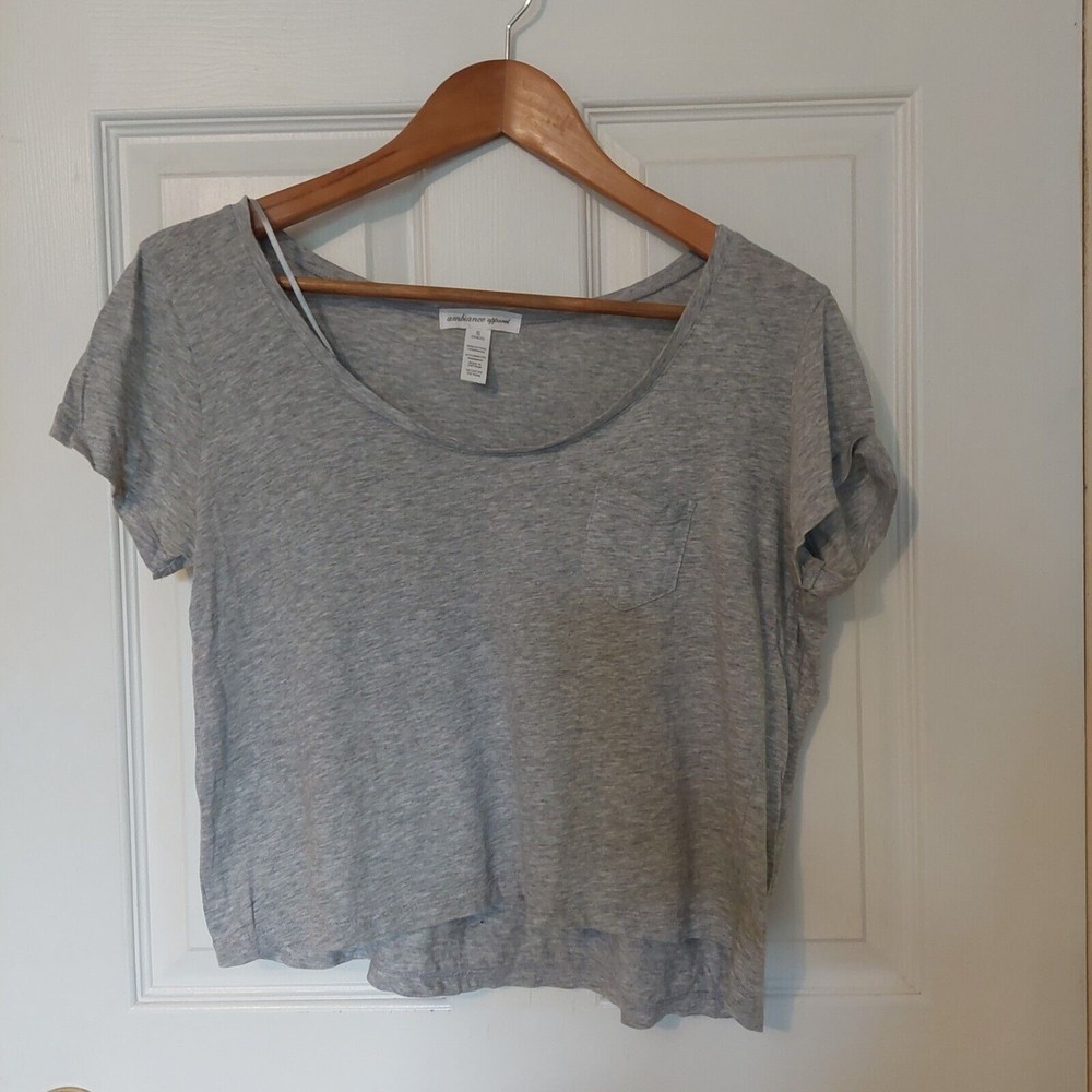 Ambiance Apparel Grey Lightweight Crop Top Tee Short Sleeved T Shirt Size Small